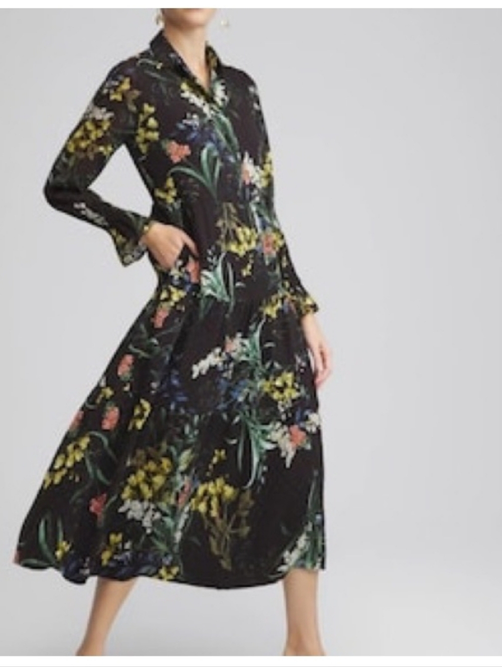 Chico's Black Floral Jacquard Tiered Dress